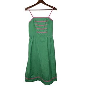 Sea Waves Retro Green Fit And Flare Dress Womens 10 Spaghetti Strap Vintage